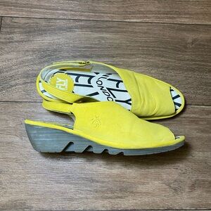 Fly London wedges EU 40 9.5 US Yellow Leather Sandals Womens